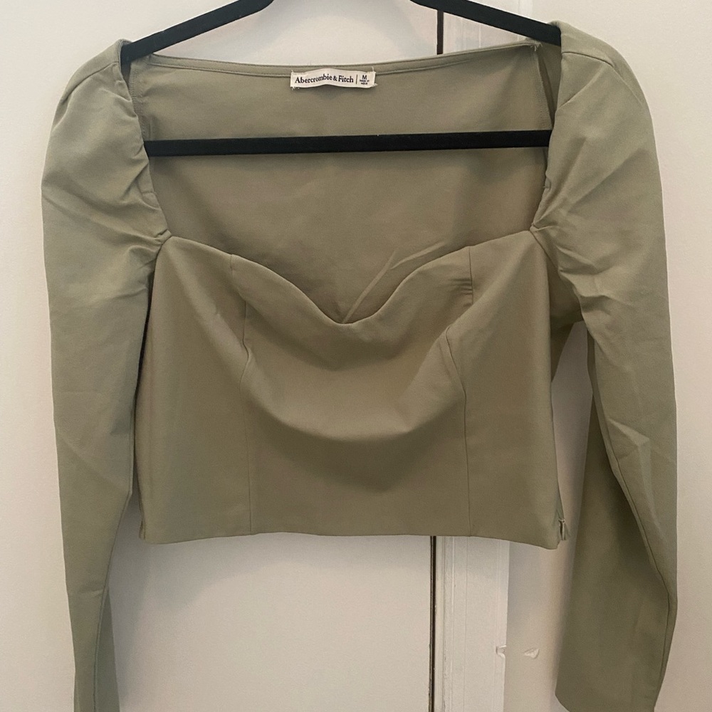 Abercrombie Cropped Long-Sleeve Portrait Neck Top